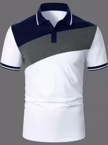 Manfinity Homme Áo thun có cổ Nam Nút Tương phản ràng buộc Khối Màu Giải trí - Nhiều màu - Xem 6