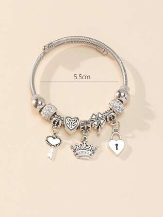 1 pezzo Braccialetto alla moda in acciaio inossidabile cuore serratura e chiavi ciondolo per donne per regalo per appuntamenti