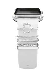 St.Siabe 5 件/4 件硅胶表带兼容 Apple Watch 45 毫米 44 毫米 42 毫米 41 毫米 40 毫米 38 毫米兼容 Apple Watch Series 8 7 6 5 4 3 2 1，金属水钻吊饰配件，也适合 20 毫米和其他智能手表