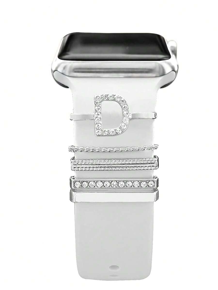 St.Siabe 5 件/4 件硅胶表带兼容 Apple Watch 45 毫米 44 毫米 42 毫米 41 毫米 40 毫米 38 毫米兼容 Apple Watch Series 8 7 6 5 4 3 2 1，金属水钻吊饰配件，也适合 20 毫米和其他智能手表