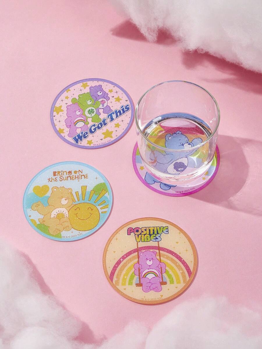 SHEIN X Care Bears 4入組卡通圖案杯墊
