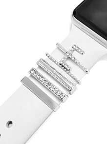 5pcs/4pcs St.Siabe Silicone Watch Band Compatible With Apple Watch 45mm 44mm 42mm 41mm 40mm 38mm, Compatible With Apple Watch Series 8/7/6/5/4/3/2/1, Metal Rhinestone Charms Accessory, Also Fits 20mm And Other Smartwatch Bands - Silver - View 2