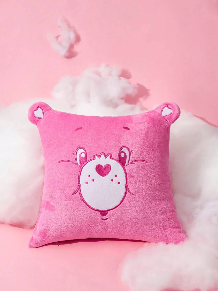 SHEIN X Care Bears 45*45 3D卡通熊刺绣靠垫套（不含填充物）Ins风格沙发套、床套 - 粉色 - 查看 1