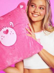 SHEIN X Care Bears 45*45 3D卡通熊刺绣靠垫套（不含填充物）Ins风格沙发套、床套 - 粉色 - 查看 4
