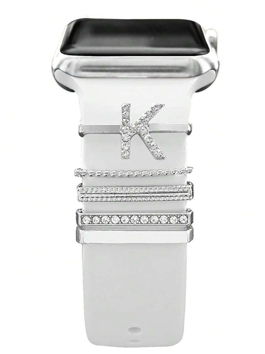 5 件/4 件 St.Siabe 吊饰环兼容 Apple Watch 硅胶表带，适用于 45 毫米 44 毫米 42 毫米 41 毫米 40 毫米 38 毫米 Apple Watch 系列 8 7 6 5 4 3 2 1，金属水晶装饰配件，也适合 20 毫米和其他智能手表表带 - 查看 1