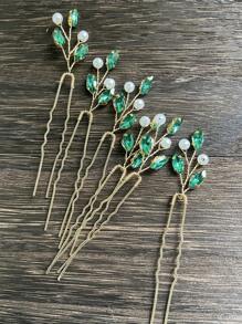 6 cái Trang trí Rhinestone Trang trí tóc cô dâu Pin - màu xanh lá - Xem 2