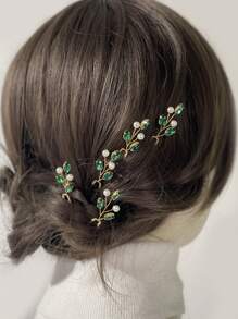 6 cái Trang trí Rhinestone Trang trí tóc cô dâu Pin - màu xanh lá - Xem 3