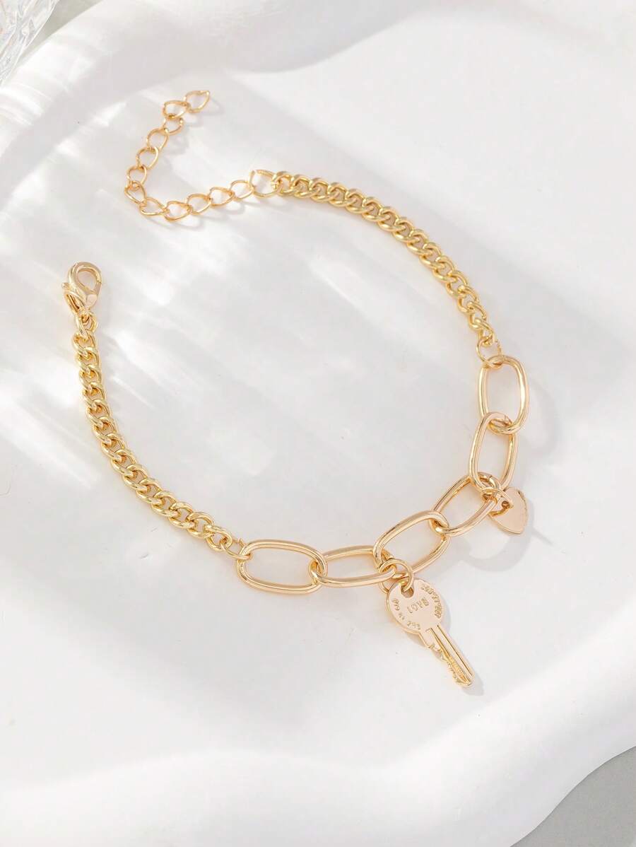 1 Cái Thời Trang Hợp Kim Kẽm Móc Khóa Hình Trái Tim Nữ Vòng Tay Ngày Quà Tặng - Vàng - Xem 1