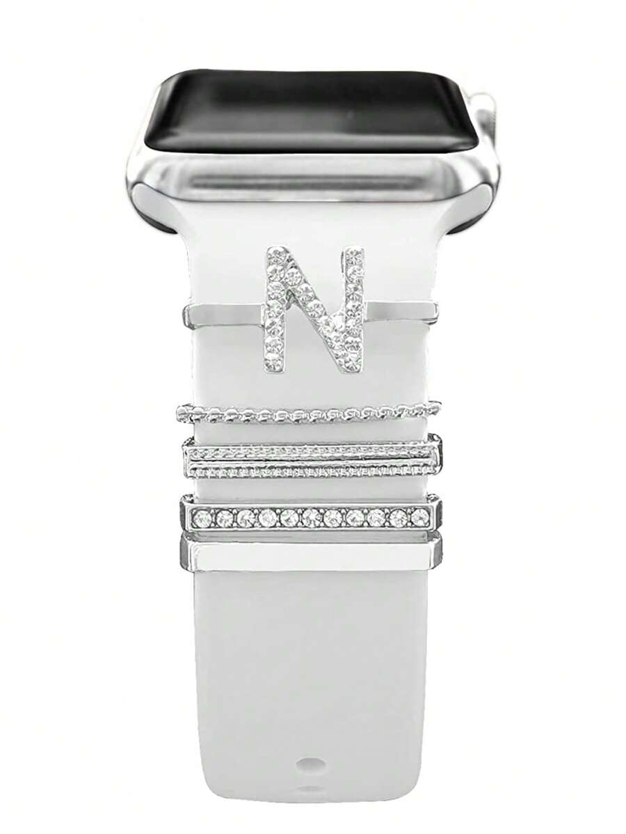 5 件/4 件 St.Siabe 硅胶表带兼容 Apple Watch 45 毫米 44 毫米 42 毫米 41 毫米 40 毫米 38 毫米兼容 Apple Watch Series 8 7 6 5 4 3 2 1，水钻吊饰配件适合 20 毫米及其他智能手表