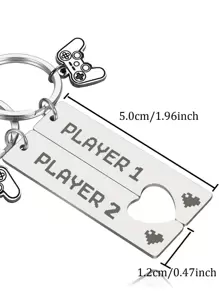 2 件女士男士游戏手柄吊饰雕刻口号字母不锈钢配套钥匙扣适合情侣/爱人/男朋友/女朋友/丈夫/妻子可爱创意时尚汽车钥匙扣生日礼物情人节礼物 - 淺灰色 - 查看 4