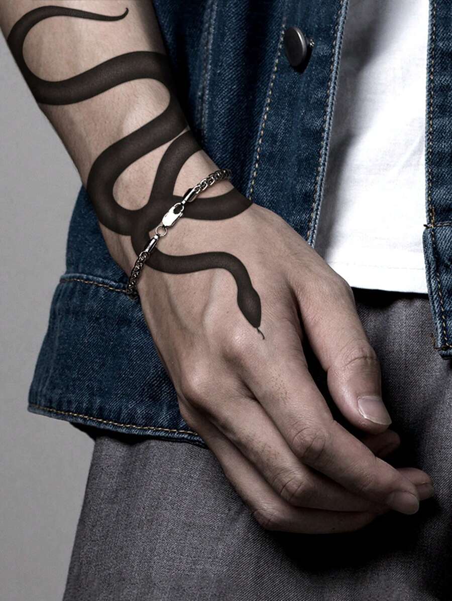 1 hoja Pegatina tatuaje con estampado de serpiente - Negro - Ver 1