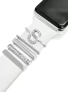 St.Siabe 5 件/4 件套装戒指兼容 Apple Watch 硅胶表带，饰品装饰兼容 Apple Watch 系列 8/7/6/5/4/3/2/1，适用于 45 毫米 44 毫米 42 毫米 41 毫米 40 毫米 38 毫米，也适合 20 毫米和其他智能手表 - 查看 2