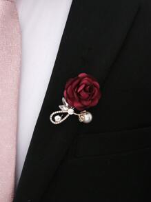 1入組中性白色山茶花花胸針帶水鑽裝飾用品適合婚禮,宴會,派對和伴娘 - 酒紅色 - 查看 1