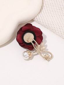 1入組中性白色山茶花花胸針帶水鑽裝飾用品適合婚禮,宴會,派對和伴娘 - 酒紅色 - 查看 2