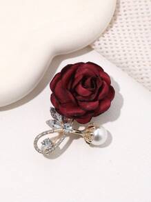 1入組中性白色山茶花花胸針帶水鑽裝飾用品適合婚禮,宴會,派對和伴娘 - 酒紅色 - 查看 4