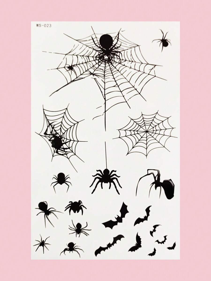 1 miếng dán hình xăm tạm thời màu đen, họa tiết nhện và mạng nhện, có thể tùy chỉnh theo yêu cầu. - màu đen - Xem 1