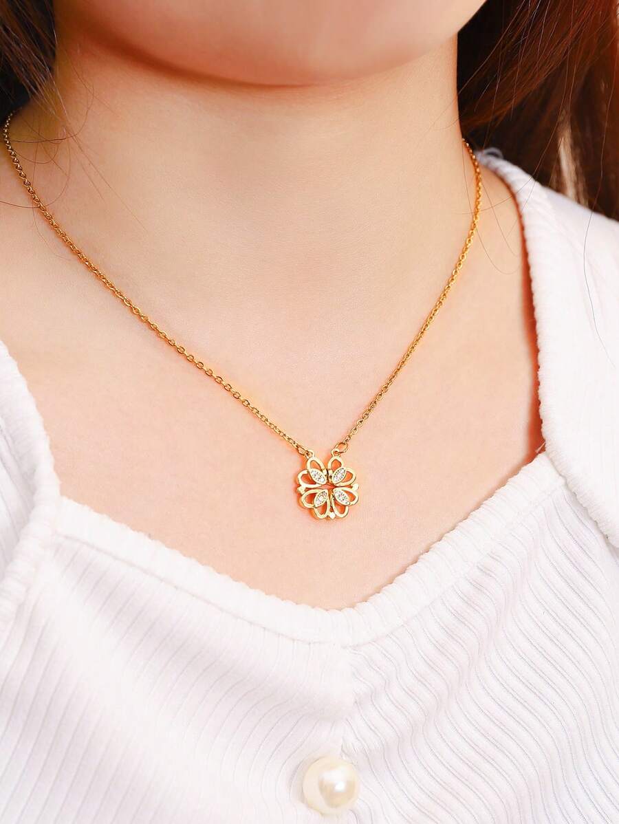 Vòng cổ trang trí hoa đính đá Cubic Zirconia - Vàng - Xem 1