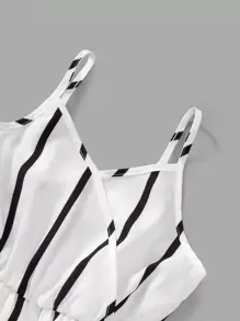 青少女條紋印花吊帶連體褲 - 白色 - 查看 4