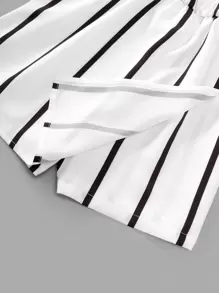 青少女條紋印花吊帶連體褲 - 白色 - 查看 5