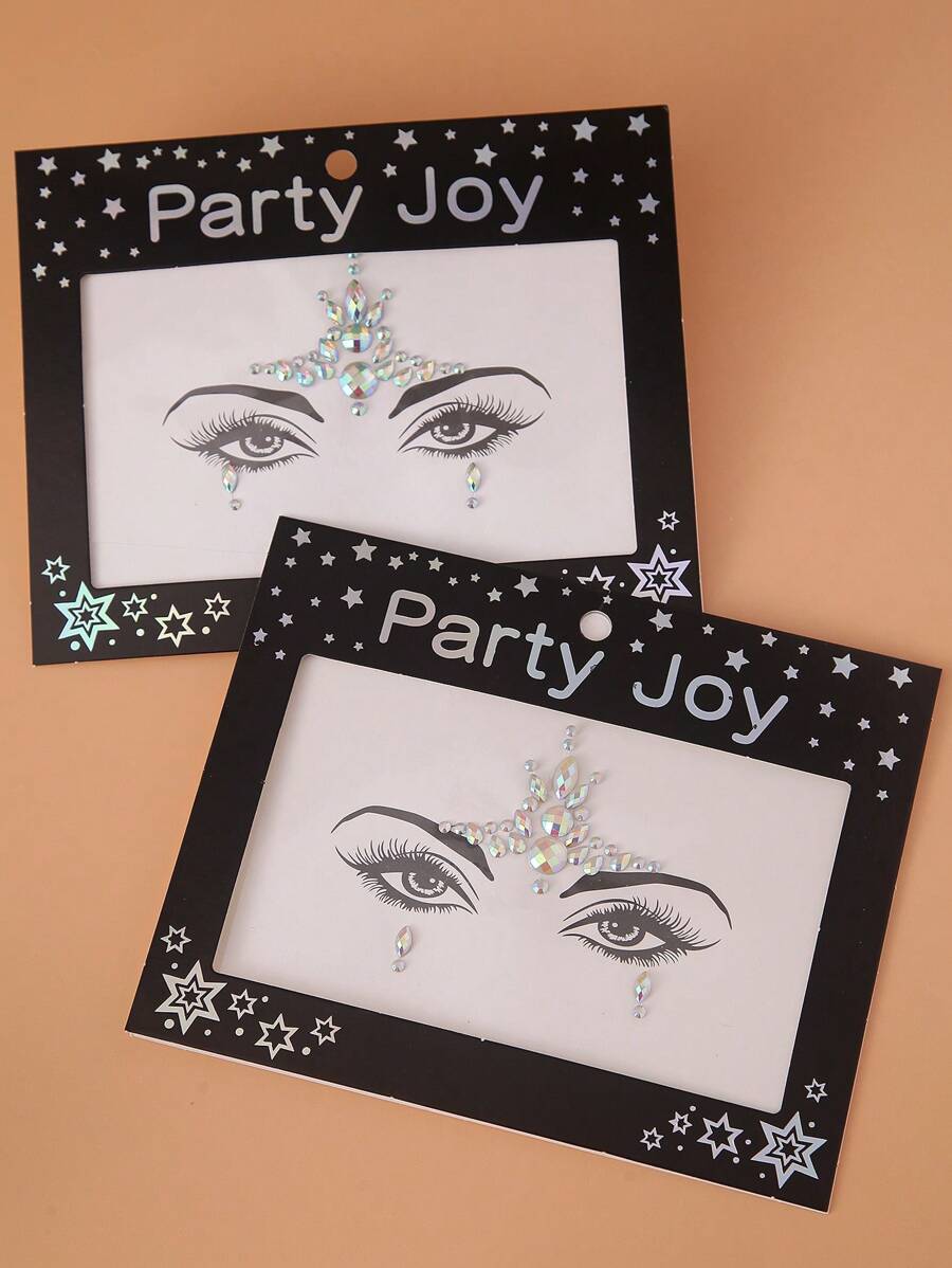 Party Joy 2 piezas Pegatina tatuaje facial con diamante de imitación - Multicolor - Ver 1