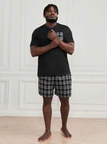 SHEIN Extended Sizes Men Plaid Print PJ Set - Black and White - View 4