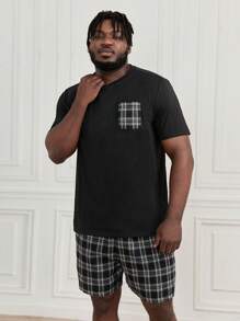 SHEIN Extended Sizes Men Plaid Print PJ Set - Black and White - View 5