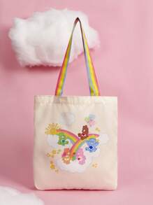 SHEIN X Care Bears Cartoon Love-A-Lot Bear, Funshine Bear, Grumpy Bear, Friend Bear Print Shopper Bag, School Bag,Back To School, Large Capacity, Portable, Lightweight, Suitable For Women & College Students, Perfect For Shopping - Multicolor - View 2