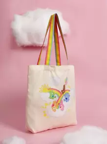 SHEIN X Care Bears Cartoon Love-A-Lot Bear, Funshine Bear, Grumpy Bear, Friend Bear Print Shopper Bag, School Bag,Back To School, Large Capacity, Portable, Lightweight, Suitable For Women & College Students, Perfect For Shopping - Multicolor - View 3