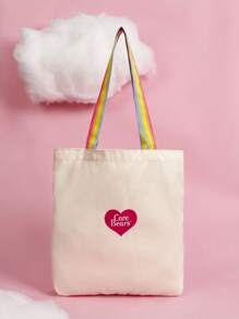 SHEIN X Care Bears Cartoon Love-A-Lot Bear, Funshine Bear, Grumpy Bear, Friend Bear Print Shopper Bag, School Bag,Back To School, Large Capacity, Portable, Lightweight, Suitable For Women & College Students, Perfect For Shopping - Multicolor - View 4