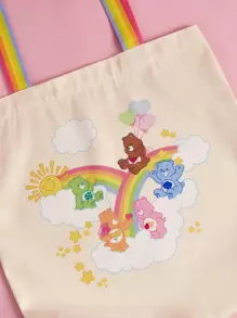 SHEIN X Care Bears Cartoon Love-A-Lot Bear, Funshine Bear, Grumpy Bear, Friend Bear Print Shopper Bag, School Bag,Back To School, Large Capacity, Portable, Lightweight, Suitable For Women & College Students, Perfect For Shopping - Multicolor - View 5