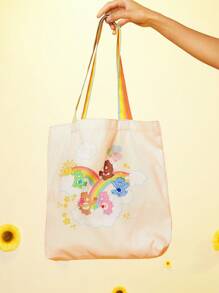 SHEIN X Care Bears Cartoon Love-A-Lot Bear, Funshine Bear, Grumpy Bear, Friend Bear Print Shopper Bag, School Bag,Back To School, Large Capacity, Portable, Lightweight, Suitable For Women & College Students, Perfect For Shopping - Multicolor - View 6