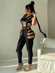 Cut Out Unitard Jumpsuit - Black - View 3