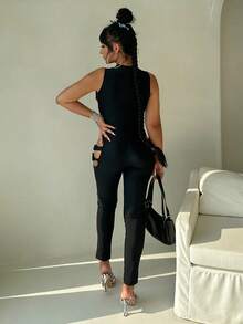 Cut Out Unitard Jumpsuit - Black - View 2