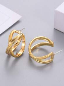 1 đôi bông tai dạng vòng có họa tiết thời trang dành cho nữ để trang trí hàng ngày - Vàng - Xem 2