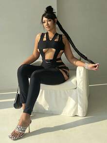Cut Out Unitard Jumpsuit - Black - View 4