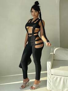 Cut Out Unitard Jumpsuit - Black - View 5