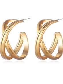 1 đôi bông tai dạng vòng có họa tiết thời trang dành cho nữ để trang trí hàng ngày - Vàng - Xem 3