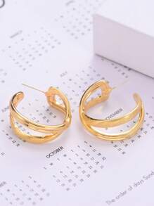 1 đôi bông tai dạng vòng có họa tiết thời trang dành cho nữ để trang trí hàng ngày - Vàng - Xem 5