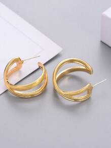 1 đôi bông tai dạng vòng có họa tiết thời trang dành cho nữ để trang trí hàng ngày - Vàng - Xem 6