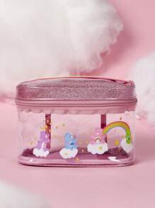 SHEIN X Care Bears Glitter Transparent Bear Large Capacity Makeup Bag, Multifunctional Storage Travel Bag With Handle, Gift - Multicolor - View 6
