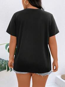 SHEIN LUNE Áo thun Plus size Thú vật Lá thư Giải trí - màu đen - Xem 2