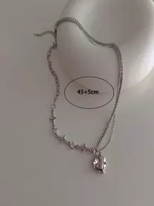 Heart & Star Charm Layered Necklace - Silver - View 3