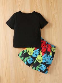 SHEIN Young Boy Slogan Graphic Tee & Shorts