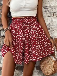 Breezaya 新年服装全印花纸袋腰喇叭腿短裤 - 紅色 - 查看 4