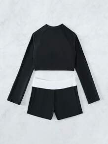 Swim SPRTY Colorblock Zip Up Rashguard With Long Sleeve Swim Shirt,Summer Beach - Black and White - View 6