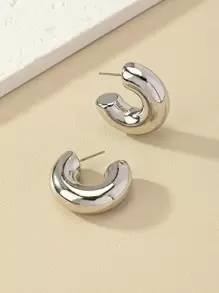 1 Cặp Bông Tai Vòng Bằng Nhựa Thời Trang Tối Giản Vòng Đeo Tay Cho Phụ Nữ Cho Cuộc Sống Hàng Ngày - Bạc - Xem 2