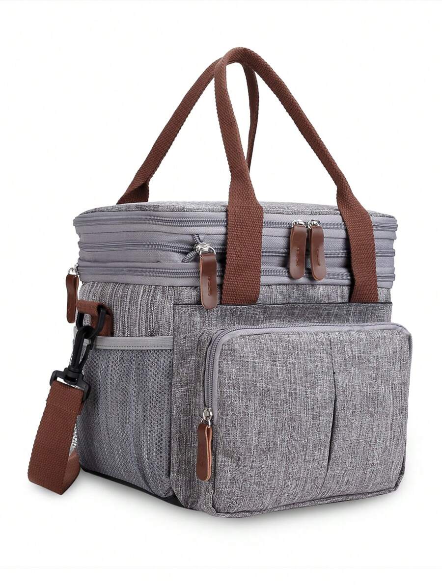 1pc Baby Multi-compartment Polyester Diaper Bag - Grey - View 1