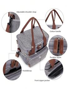 1pc Baby Multi-compartment Polyester Diaper Bag - Grey - View 9