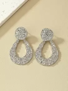 1pair Fashion Zinc Alloy Textured Water Drop Earrings For Women For Daily Decoration