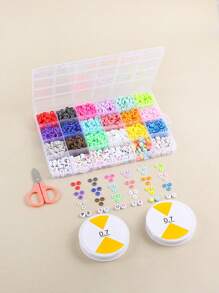 1 Box Of 24 Grids Diy Soft Pottery Alphabet Bracelet Making Kit With Elastic Line, 2 Scissors - Multicolor - View 1